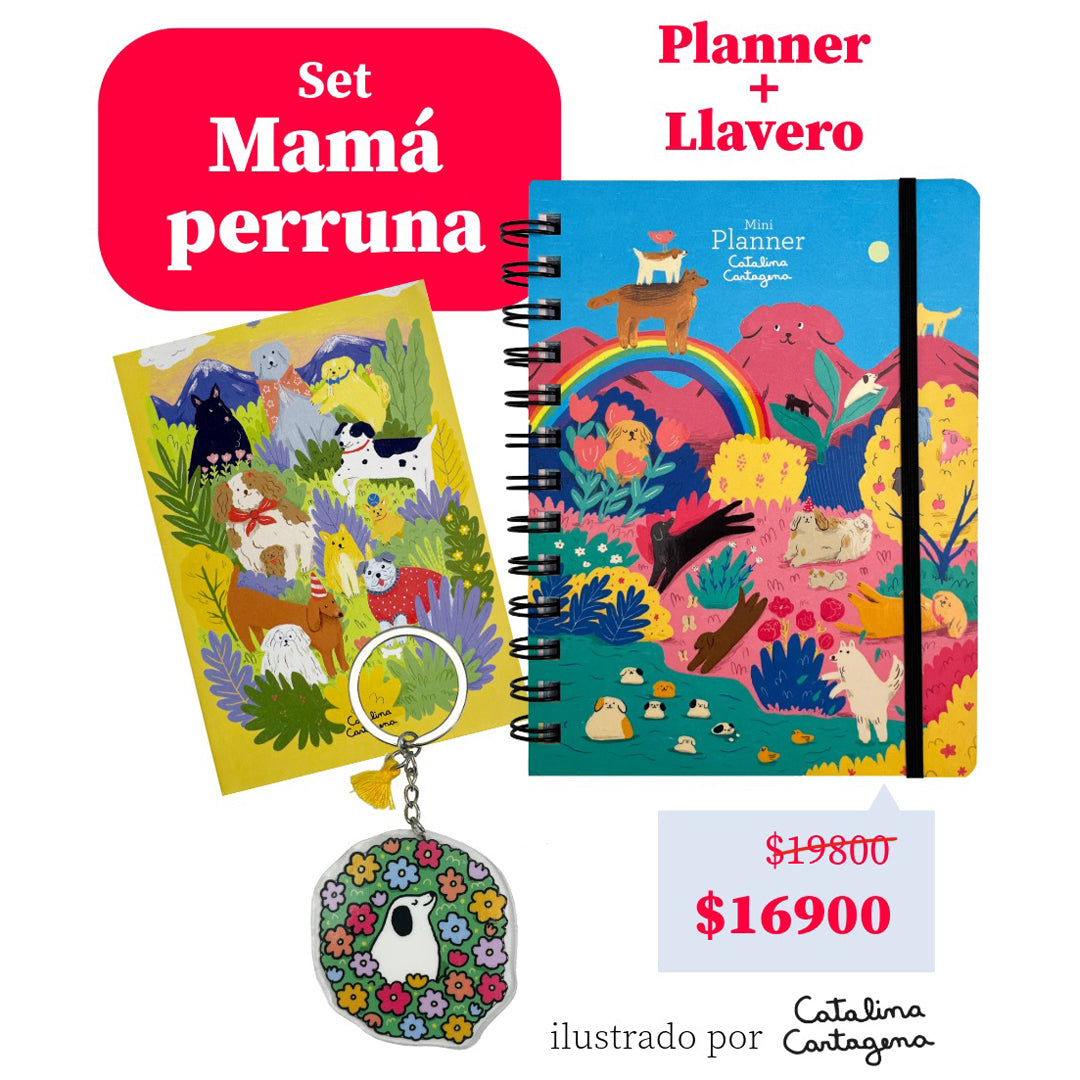 Set Mini Planner + Llavero con Postal Perros