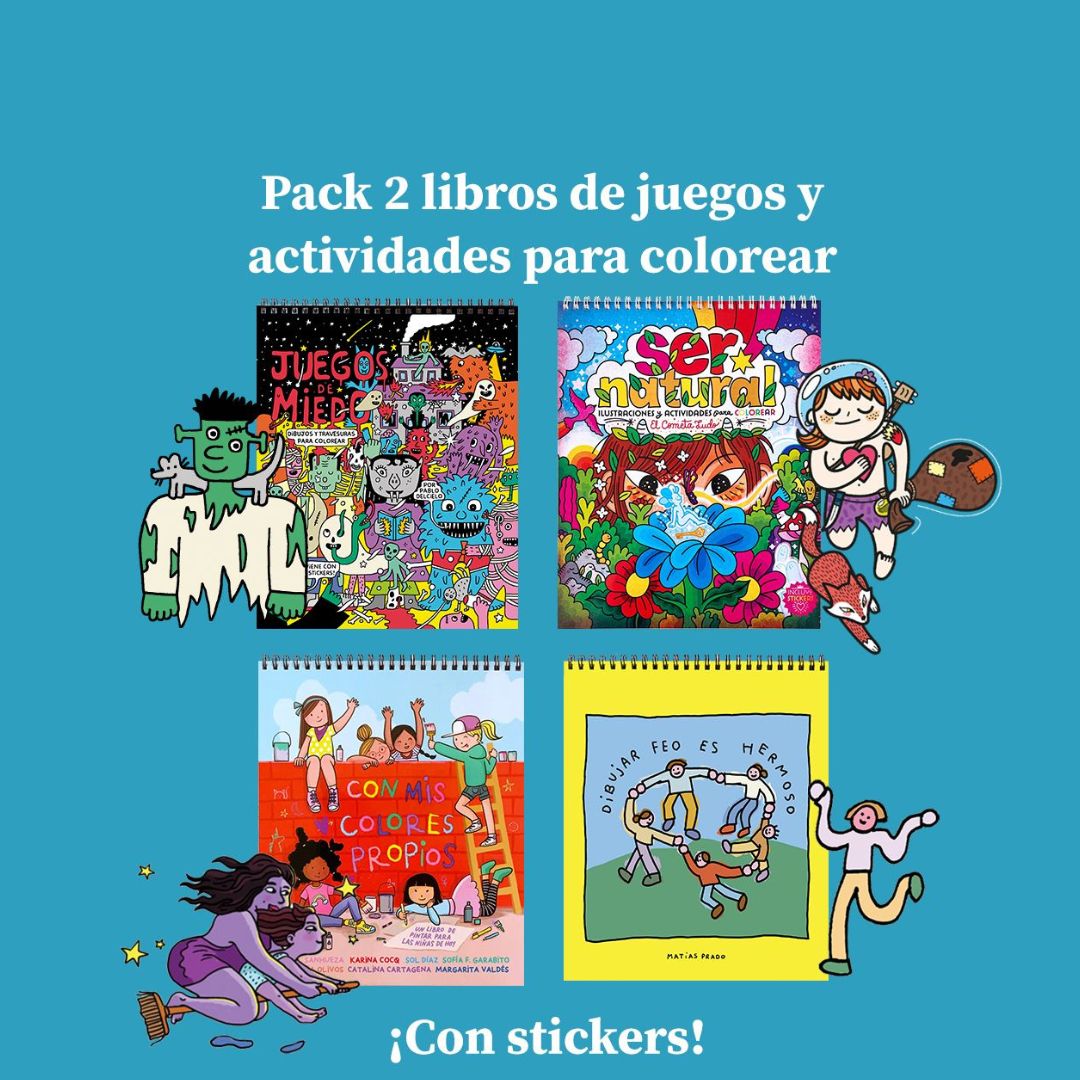 Pack 2x Libros de Juegos y actividades para colorear + stickers