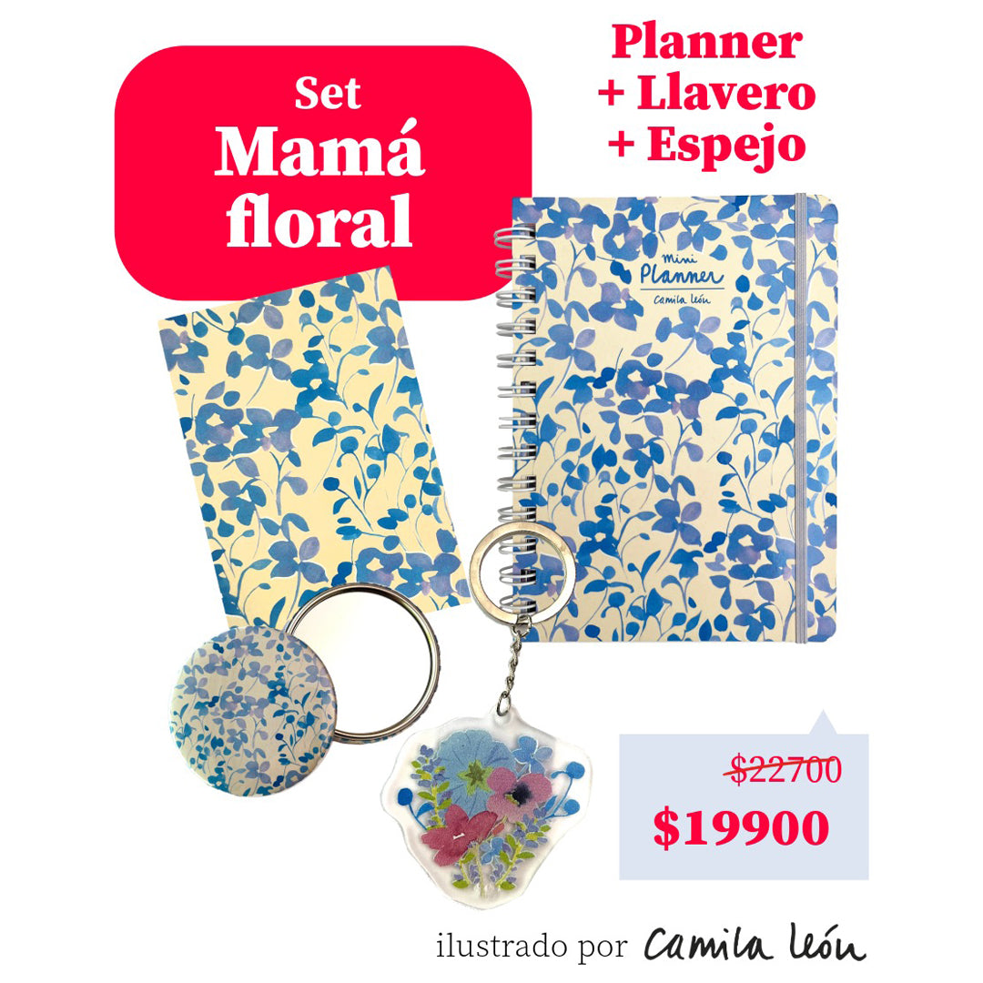 Set Mini Planner  + Llavero con Postal + Espejo Camila León Lavanda