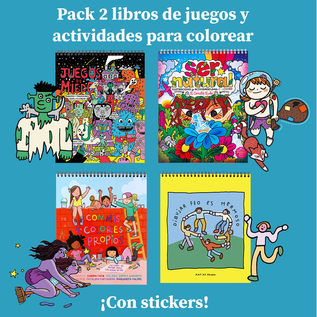 Pack 2x Libros de Juegos y actividades para colorear + stickers